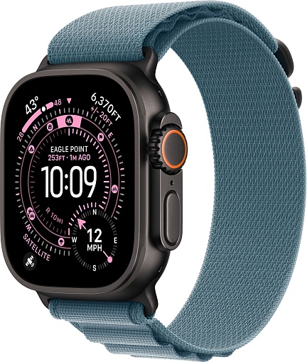 Apple Watch Ultra 3, Black Titanium Case with Light Blue Alpine Loop (L)